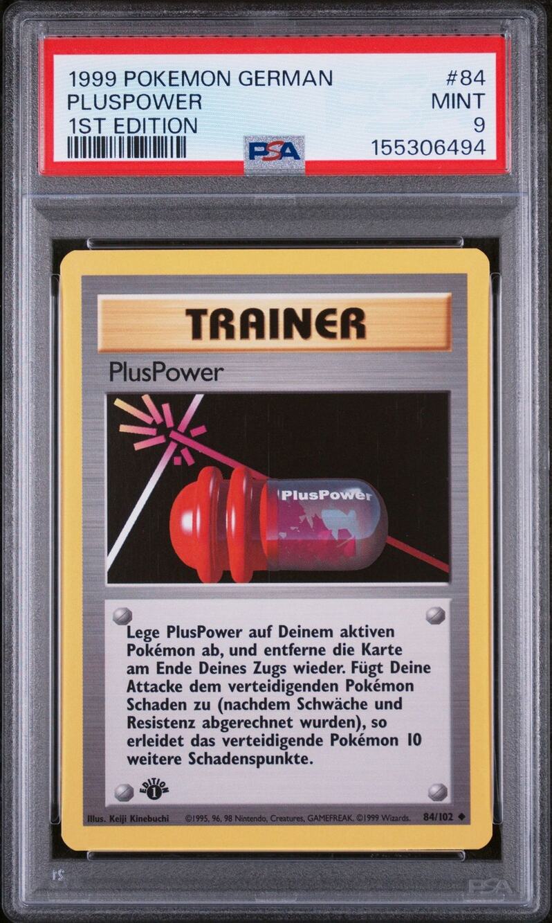 PSA 9 MINT PlusPower 1st Edition 84/102 Pokémon 1999 German Base Set Graded Card
